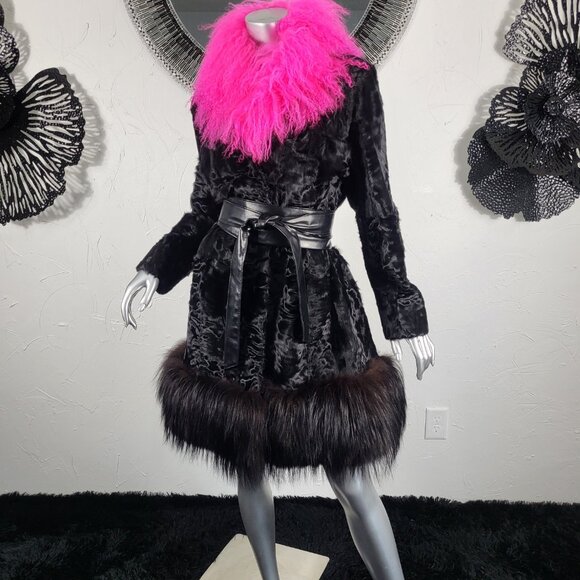 J. MENDEL~M/L~VINTAGE GENUINE BLACK SHEARED LAMB FUR REAL FOX FUR COAT JACKET - Picture 11 of 16